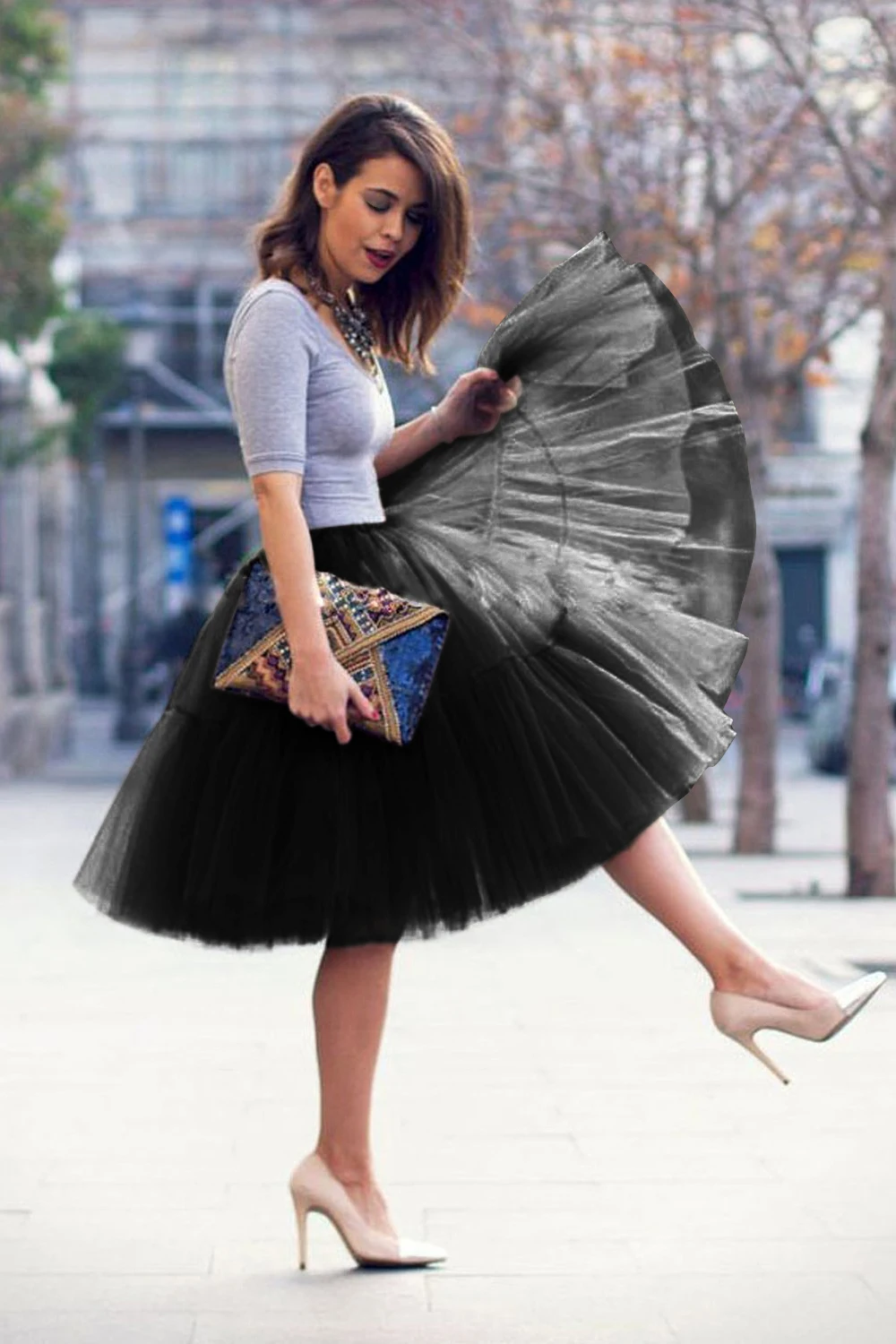 Stock Puszysta tiulowa spódnica Petticoat dla dorosłych elastyczna talia Underskirt warstwy ślubne midi tutu spódnice Kobiety Prom Evening CPA539