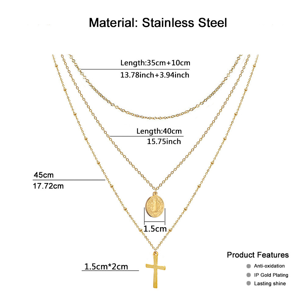 宗教宝石の金メッキマルチレイヤードネックレス可dainなステンレス鋼イエスクロスペンダントネックレス