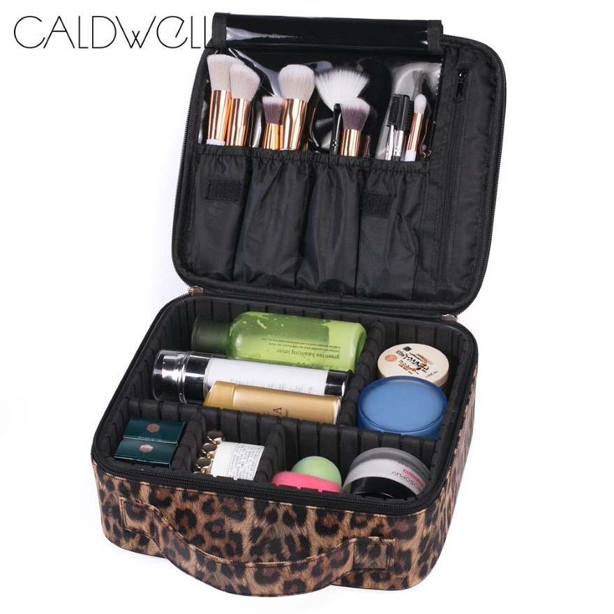 CALDWELL Travel Makeup Bag Large Capacity Portable Organizer Case with Zipper Leopard Print Gift for Women282g