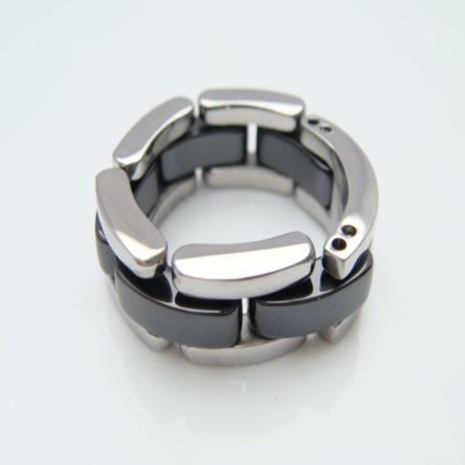 Mode smycken kvinnor älskar ring dubbel rad och enkel rad svarta vita keramiska ringar för kvinnor män plus stor storlek 10 11 12 bröllop R267b