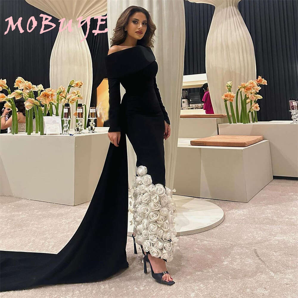 MOBUYE 2024 Populaire off-shoulder gala-enkellange met bloemen avondmode elegante feestjurk voor dames