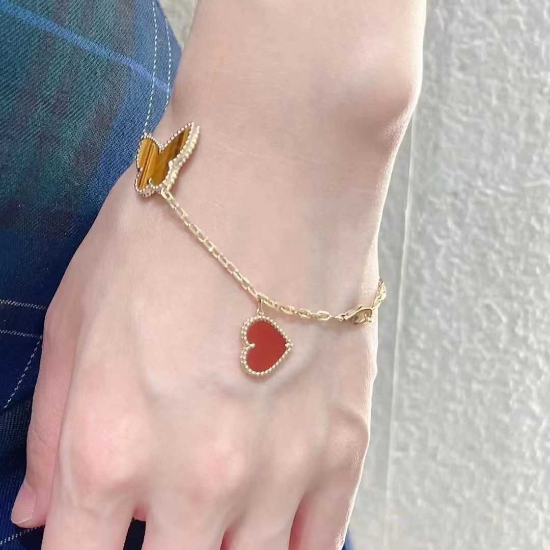 V bracelet Fanjia V Gold Lucky Five Flower Bracelet Femme Plaqué Or Rose 18 Carats Amour Papillon Fleur Bracelet Jade Médaille Fritillaria Bracelet