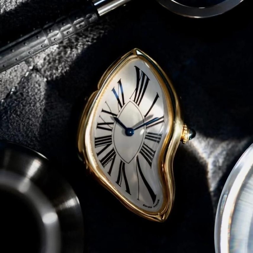 Наручные часы Мужчины Женщины Сапфировое стекло Кварцевые часы Оригинальный сюрреализм Арт Дизайн Наручные часы Водонепроницаемые из нержавеющей стали Irregula257b