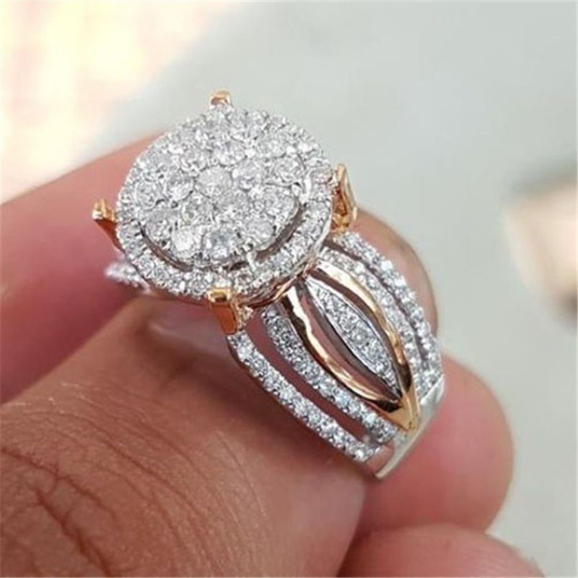 Whole-14k Rose and Gold Diamond Rings Luxury Banquet Engagement Anillos Bizuteria GemstoneラウンドウェディングジュエリーTopaz Diamond288b