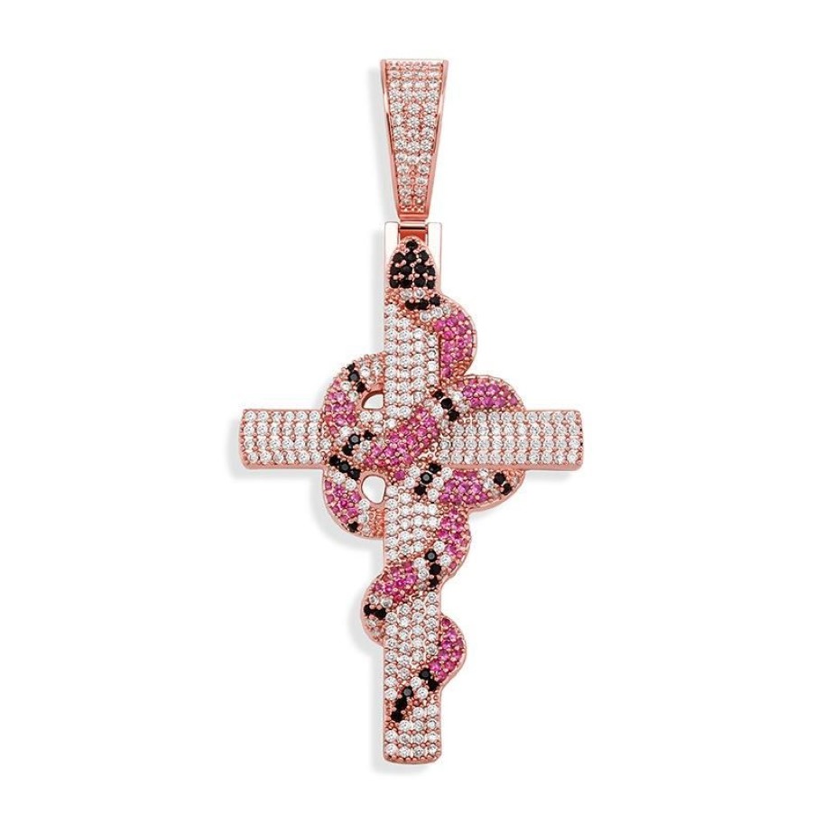 Hänge halsband Hip Hop Cubica Zirconia Stone Seting Bling Iced Out Animal Snake Cross Pendants Necklace For Men Women Rapper J305C