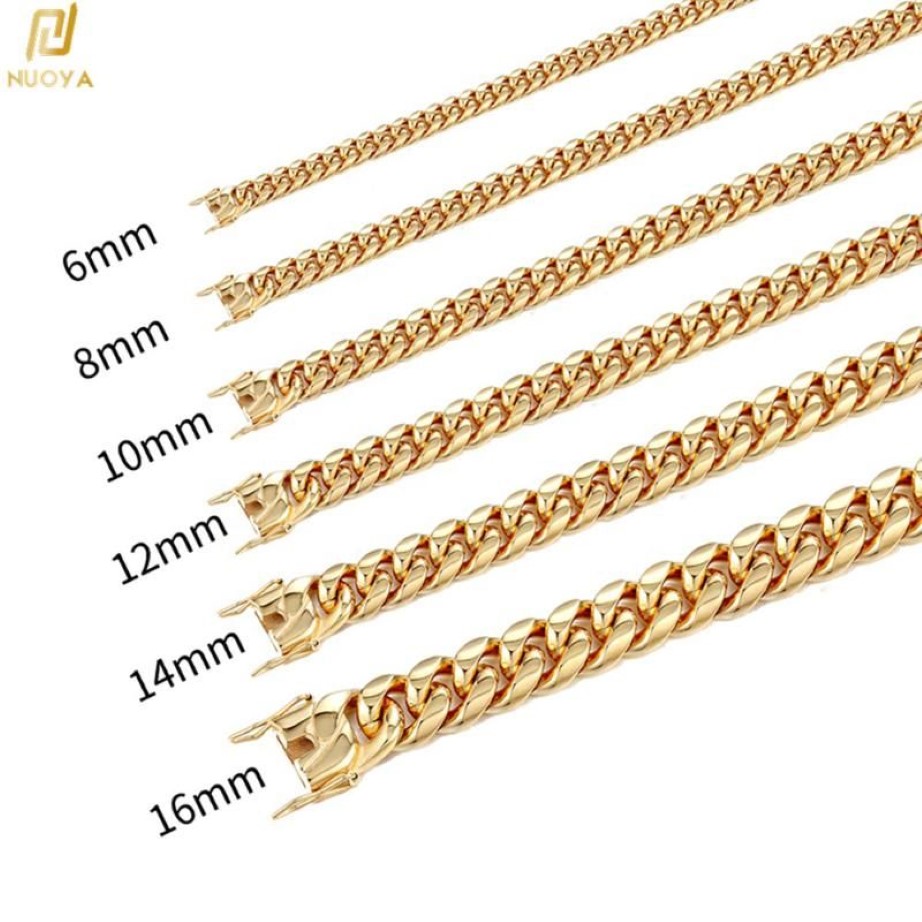 Ketten 6mm 8mm 10mm 12mm Hip-Hop 18k vergoldet Miami Cuban Link Kette Edelstahl Halskette Geschenk für Männer Frauen SchmuckKetten 296V