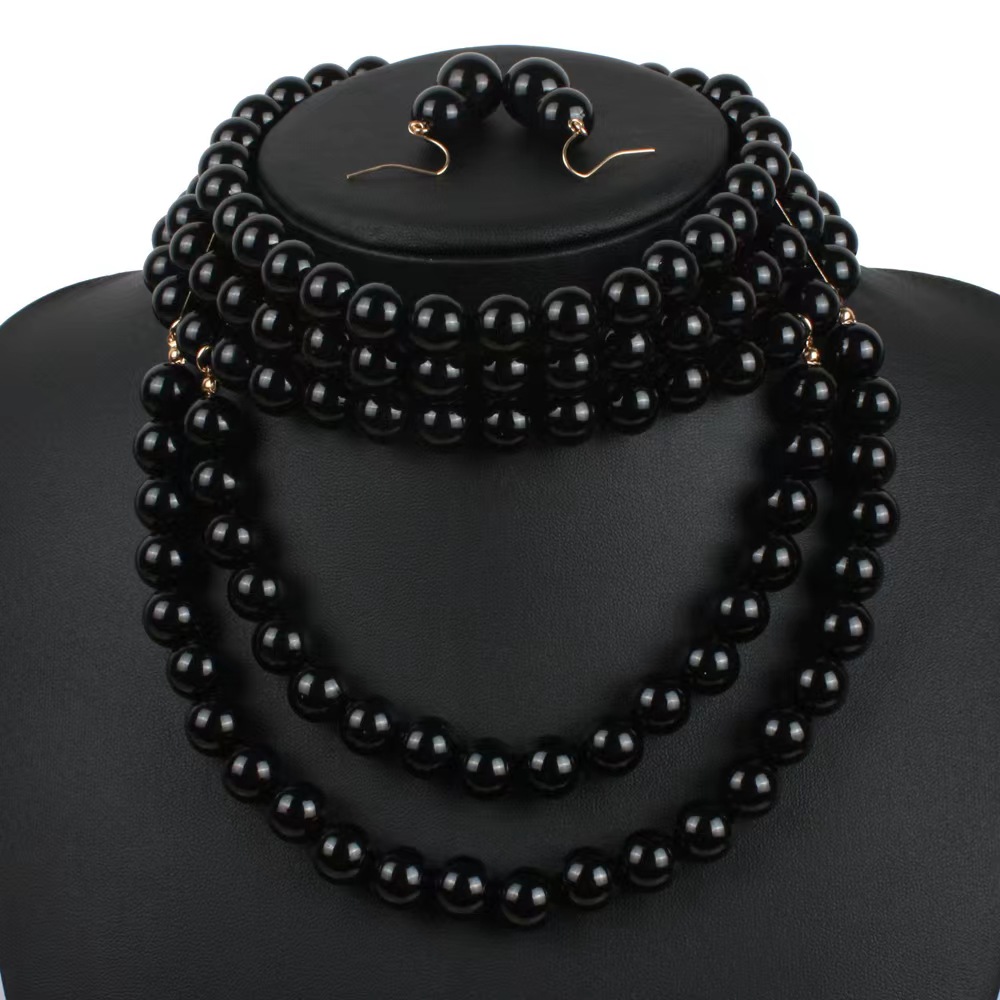 Wedding Necklace Earring Bracelet Statement Collar African Pearl Beads Necklace Set 2457