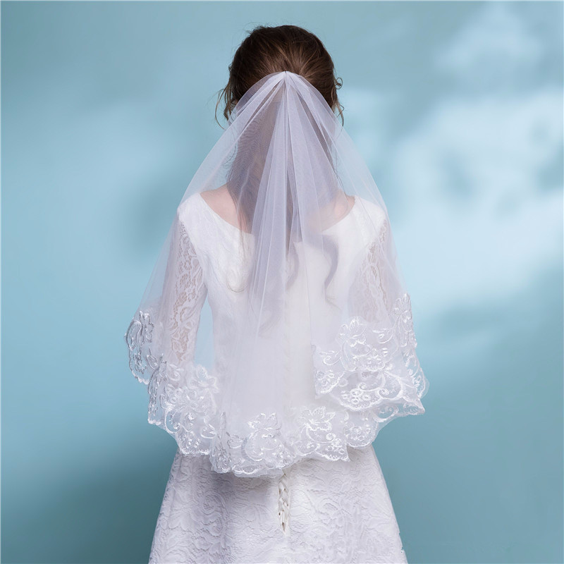Wholesale Top Quality Short Lace One Layer Ivory Bride Veil with comb 2456