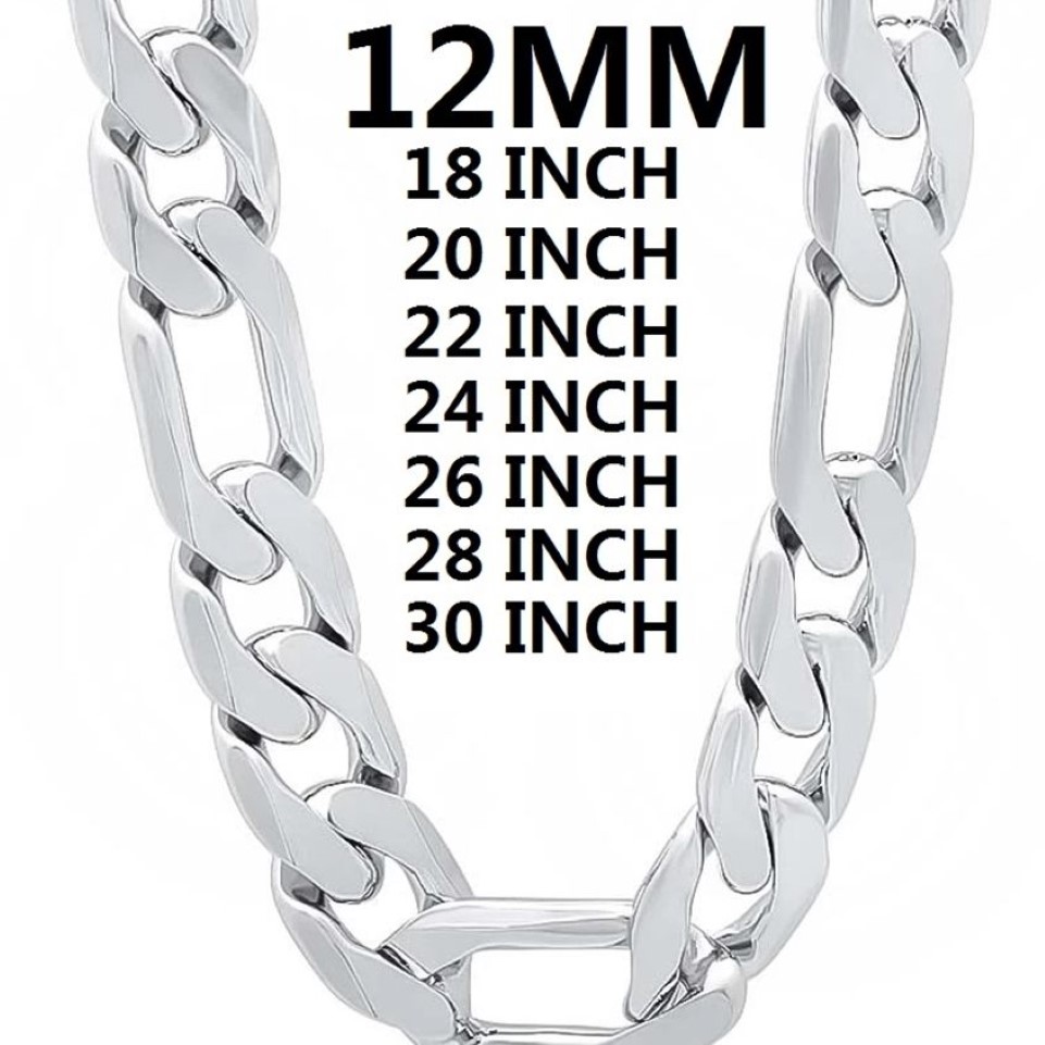 Solid 925 Sterling Silver Necklace For Men Classic 12mm Cuban Chain 18-30 Inches Charm High Quality Fashion Jewelry Wedding 22022294e