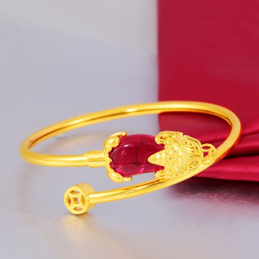 Ruby Animal Zirconia Charm 18k oro amarillo lleno hermoso brazalete para mujer pulsera ajustar joyería bonito Gift316J