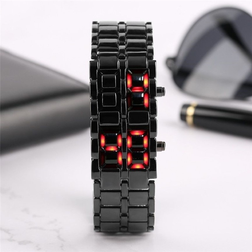 Fashion Men Watch Mens Watches Full Metal Digital Wrist Watch Red LED Samurai for Men Boy Sport Simple Watches relogio masculino1311a