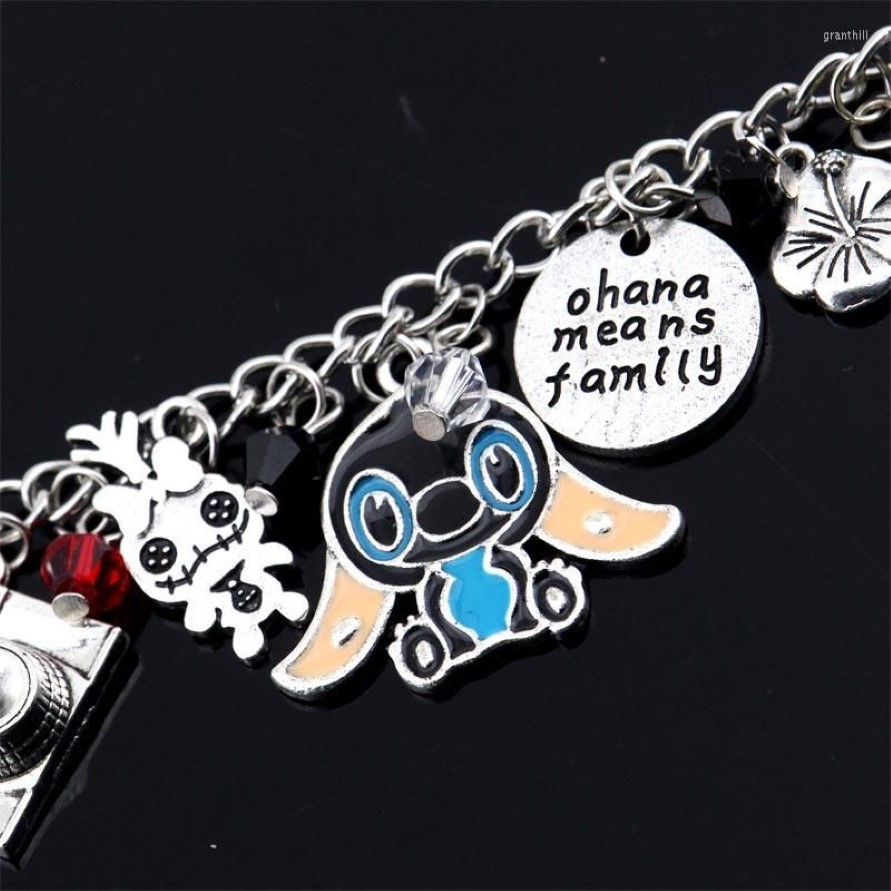 Charm Bracelets Ohana Means Family Lilo Vintage Charms Bracelet Bangles Crystal Beads Silver Chain Links Christmas Jewelry245G