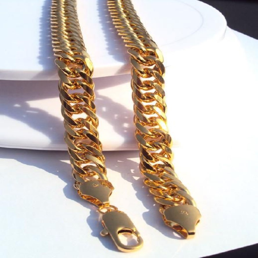 Collier à maillons cubains épais pour hommes, finition en or massif 24 carats, bijoux en chaîne, 3 années consécutives S CHAMPI196P