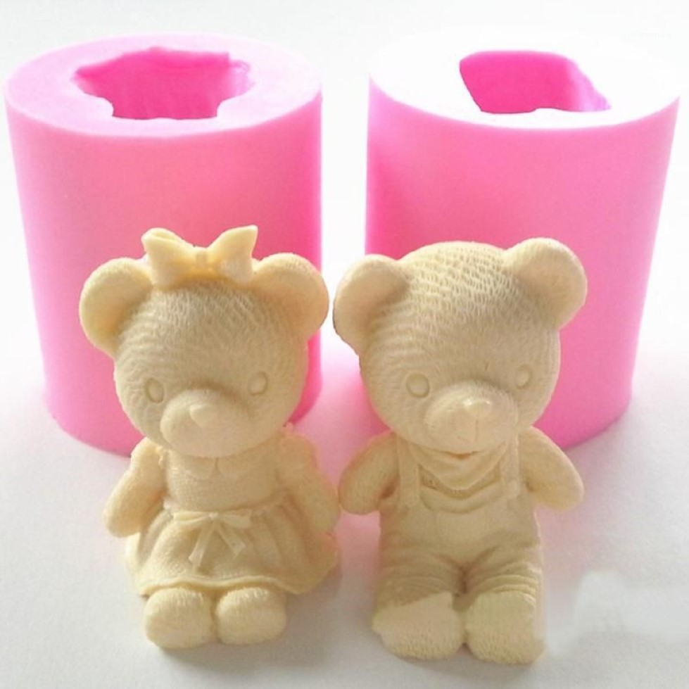 Cake Tools Cute Bear Boy Girl Silicone Soap Mold Fondant Decorating Sugarcraft Chocolate Gum Paste Candle Moulds1298o