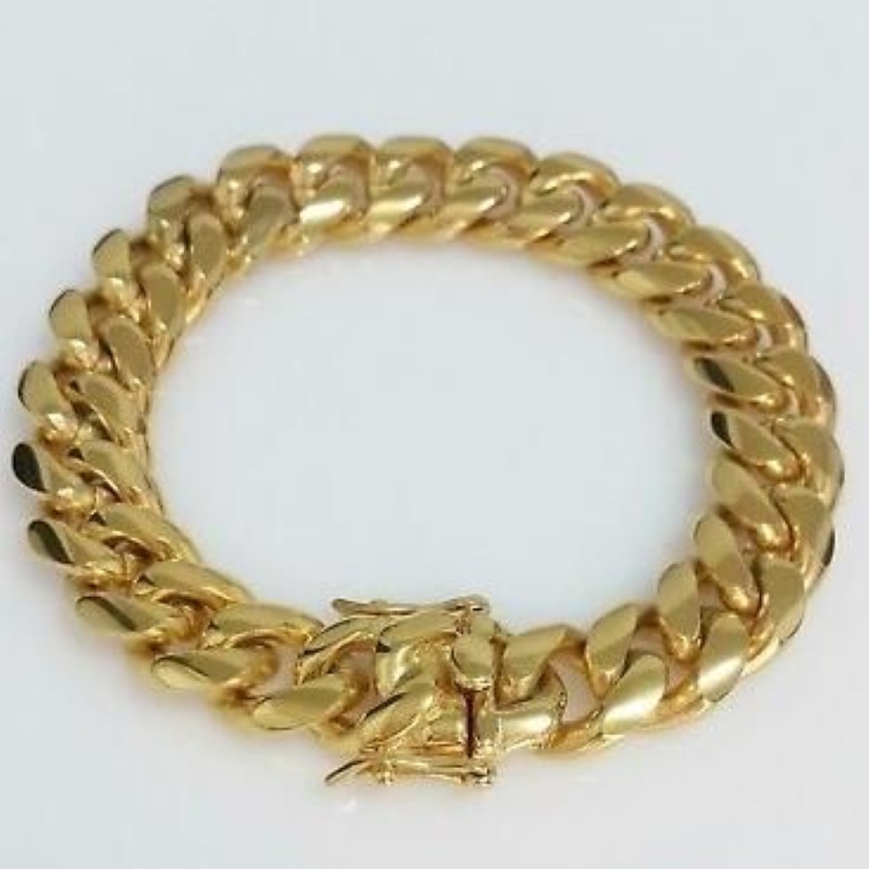 Men 18K Yellow Gold Box Clasp 12mm Miami Cuban Link Bracelet2104