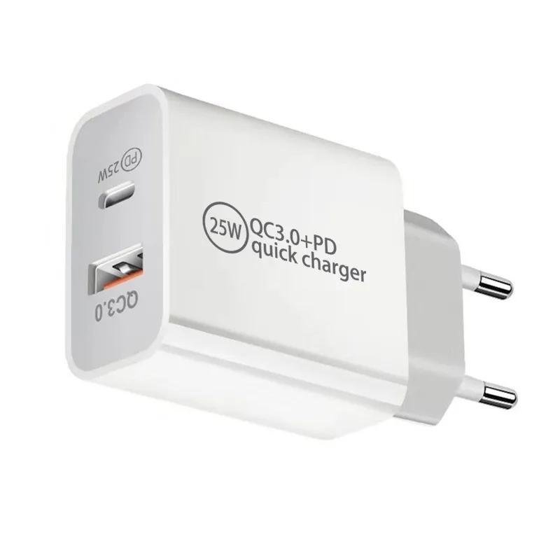 25W PD Typ USB C QC3.0 Dual Port Schnellladegerät PD 20W Typ-C USB QC 3.0 Schnelllade-Reiseadapter für iPhone Samsung