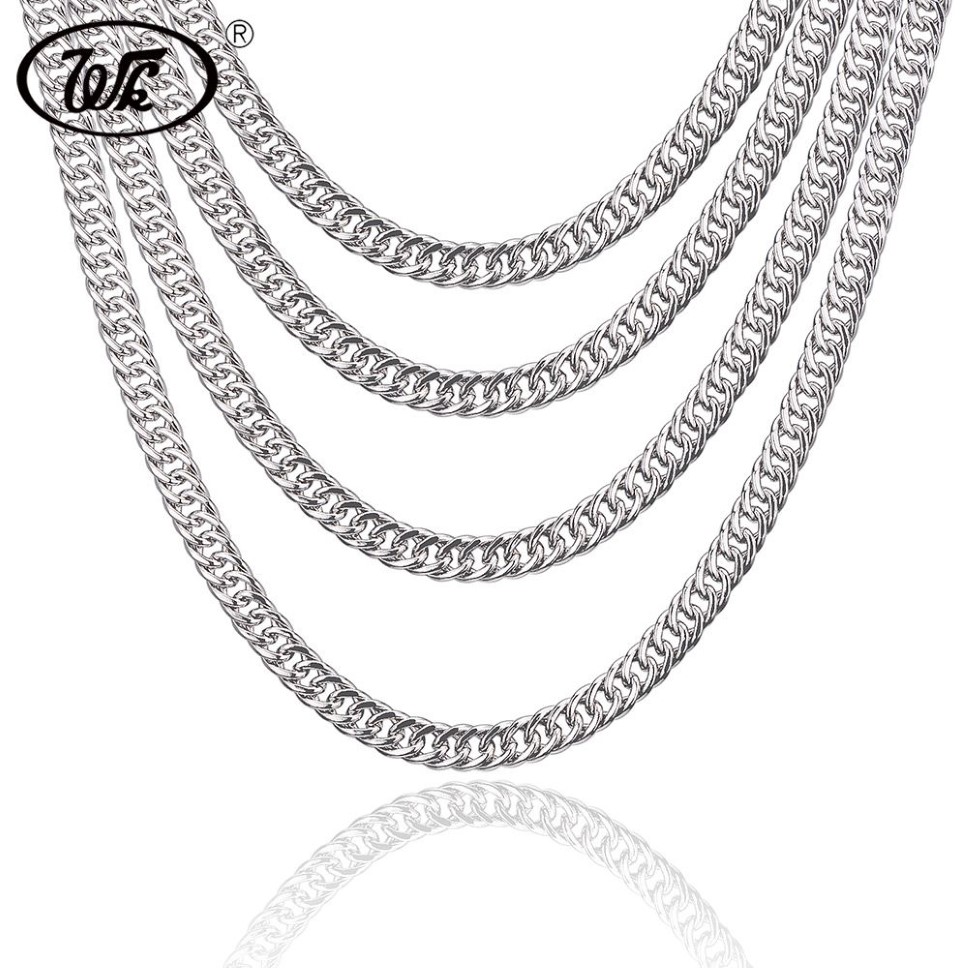 WK Genuine 925 Sterling Silver Cuban Curb Men Chain Necklace Hip Hop Rapper Mens Chains 4MM 5MM 6MM 7MM 18 20 22 Inch W9 NM003247e