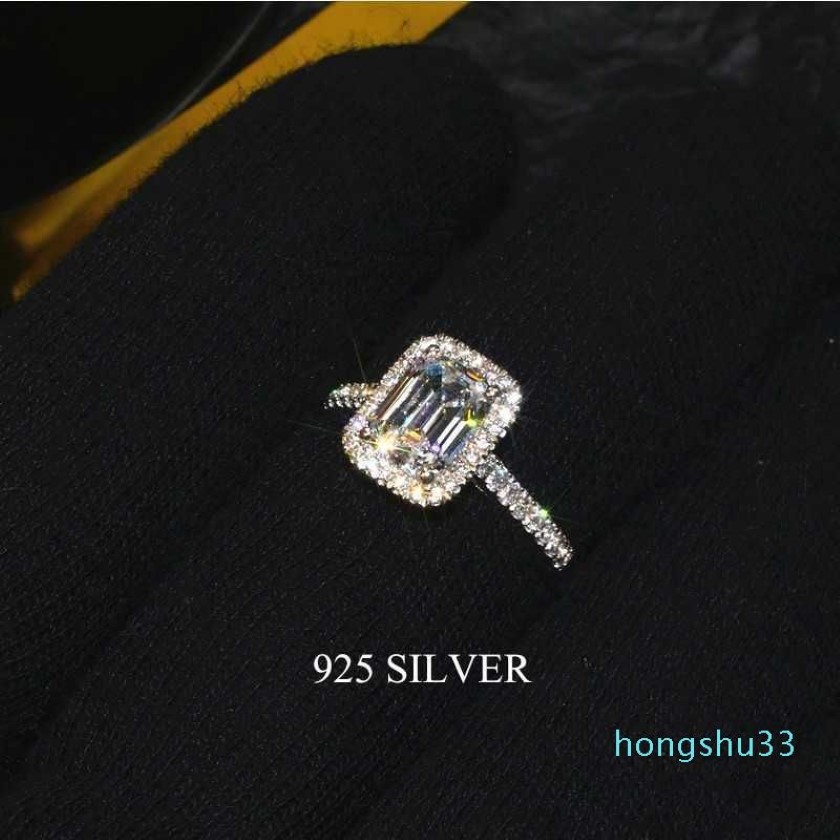 Handmade Emerald cut 2ct Lab Diamond Ring 925 sterling silver Engagement Wedding band Rings for Women Bridal Fine Party Jewelry 20207B