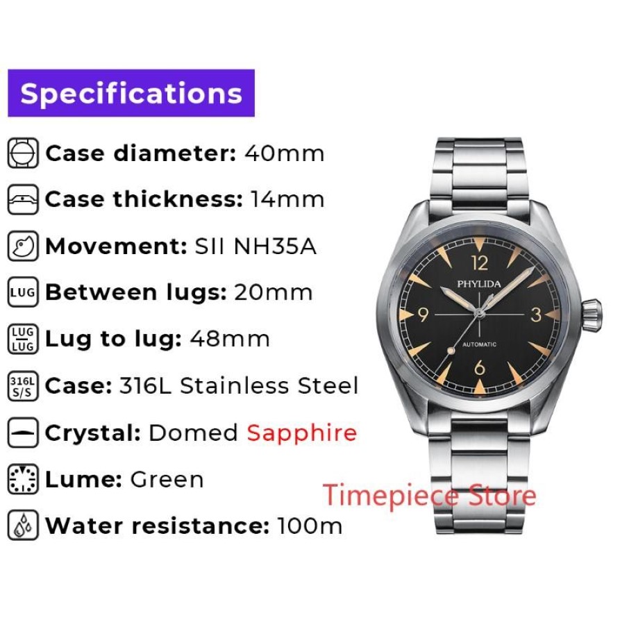 Wristwatches 10ATM WR NH35 Men's Automatic Watch Black Dial Sport Mechanical Wristwatch Rail Master Homage Green Luminous PHY176D