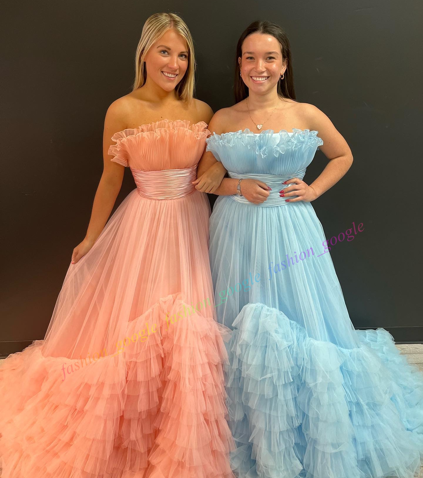 Crumb Catcher Prom Dress Candy Color Tier Ruffle Tulle A-Line Lady Pageant Prom Spring Evening Event Hoco Gala Cocktail Red Carpet Gown Photoshoot Fuchsia Purple Aqua