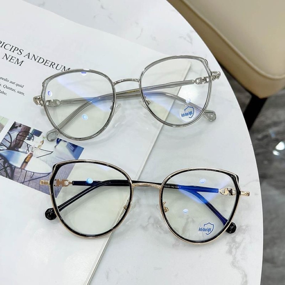 Fashion Sunglasses Frames Vintage Cat Eye Anti-blue Light Metal Glasses Men Women Optical Computer300T