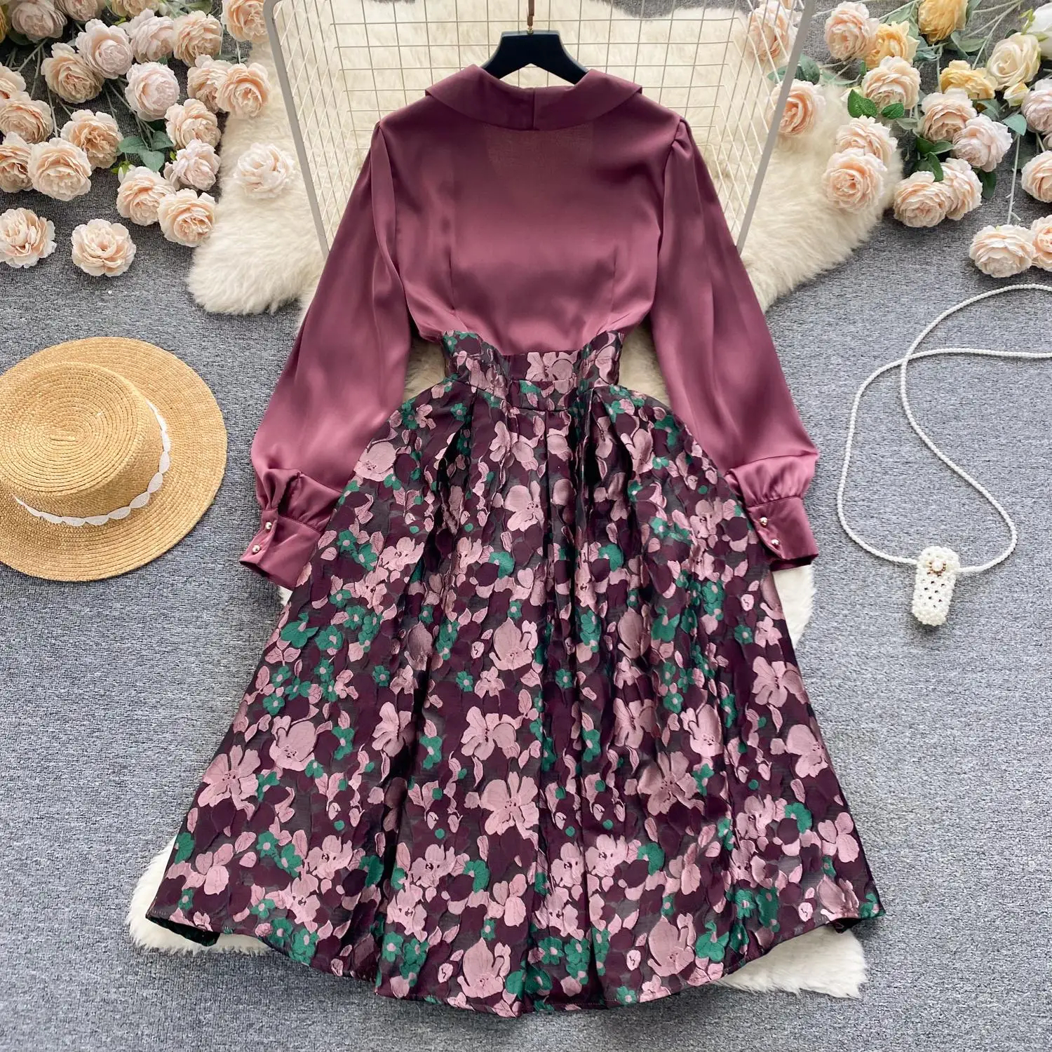 Casual Dresses Women Autumn Winter Elegant Satin Dress High Quality Jacquard Cocktail Party Vintage A-Line Designer Office Vestidos 2024