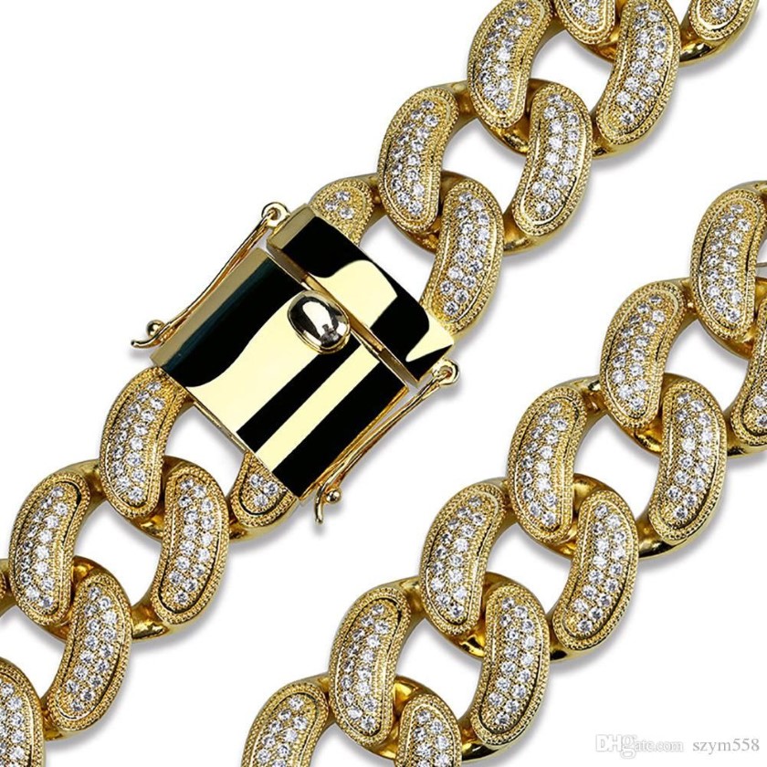 Catene ghiacciate Collana Hip Hop con grandi diamanti Collana con ciondolo in rame con micro zirconi cubici con diamanti Placcatura in oro 18k Cuba 231k