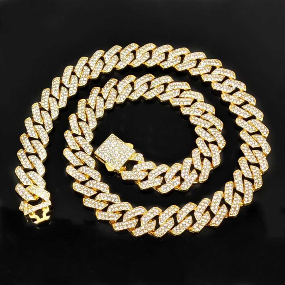 Zinklegeringsmaterial 14mm tjock tät diamant kubansk kedja halsband rap hip-hop smycken
