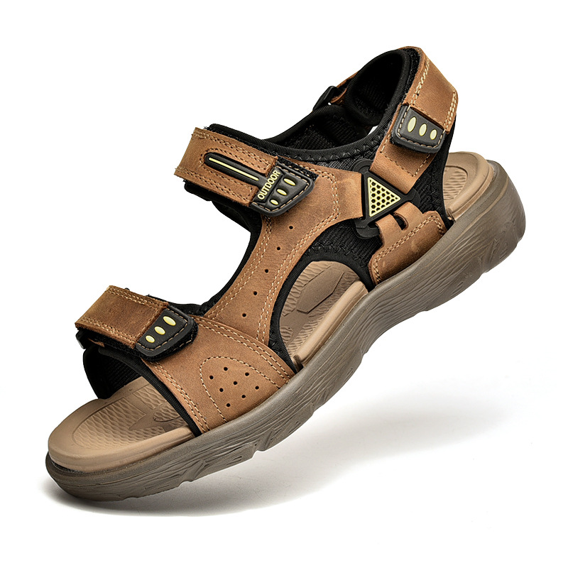 Lightweight open-toe sandals outside non-slip head layer cowhide lightweight outdoor beach shoes