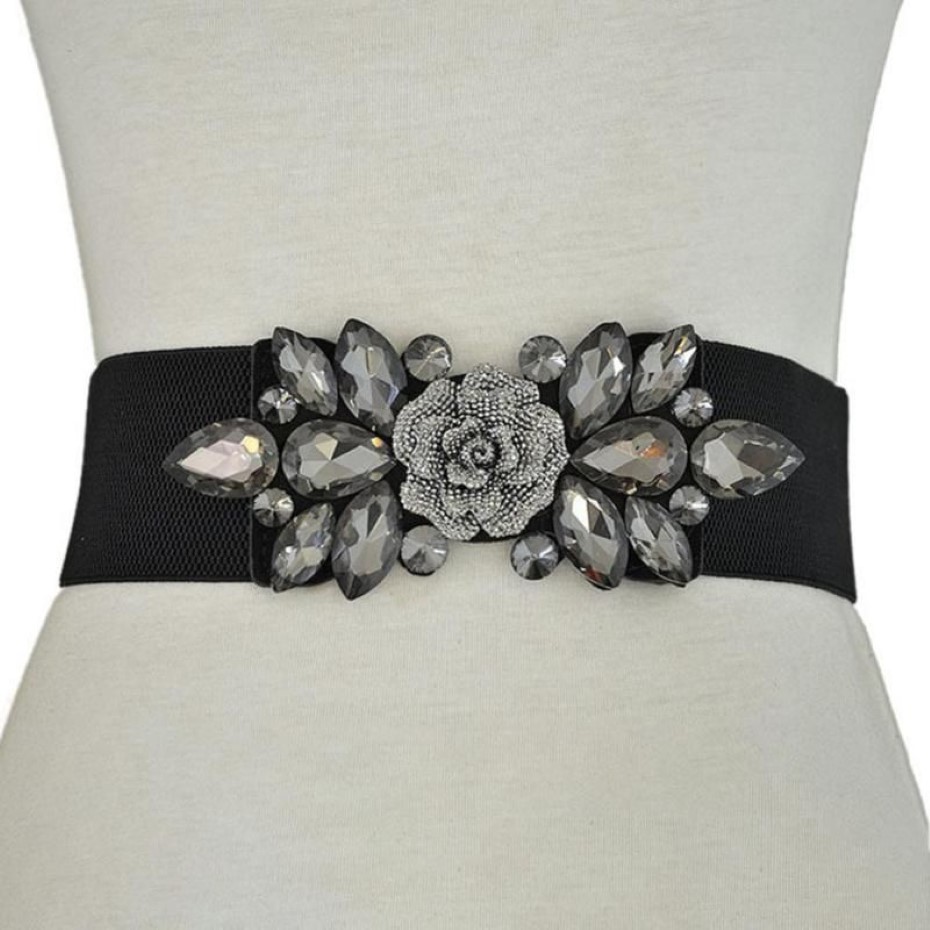 Ceintures femmes fête de mariage mode luxe boucle florale strass élastique large Clinch ceinture ceinture 2481