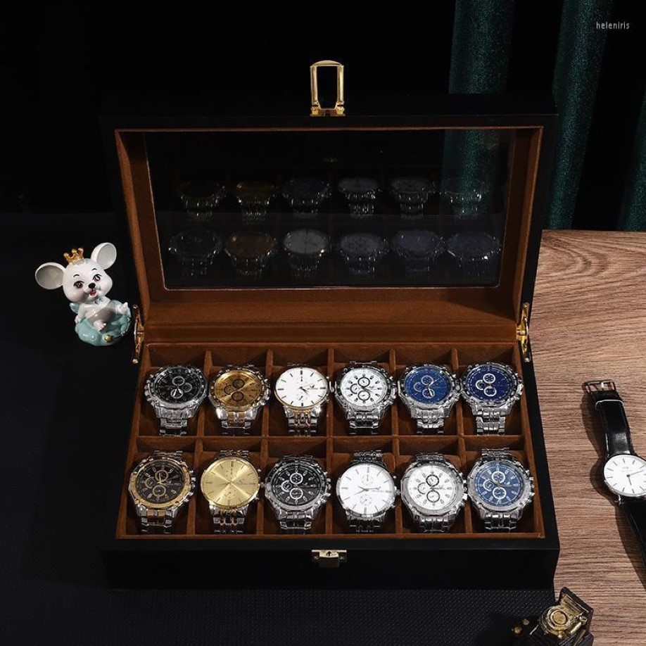 Horlogedozen Koffers Opbergdoos Luxe Massief Houten Kast Retro Kist Houten Display Horloges Voor Mannen Organizer 12 Zitplaatsen Collectie C315v