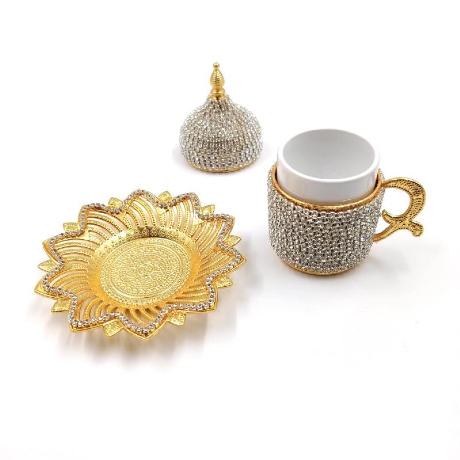 Ensemble de 6 tasses et soucoupes à café turc authentique, avec couvercles, décoration de maison arabe faite à la main, Espresso270D