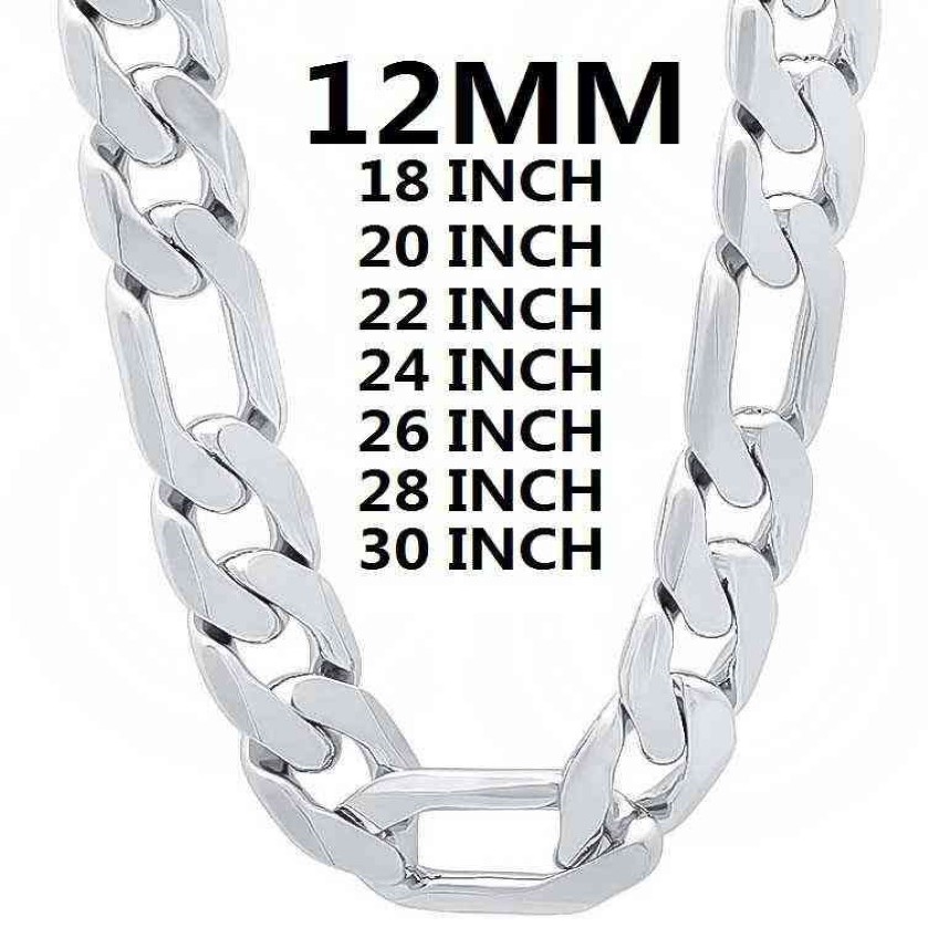 Collar de plata de ley 925 maciza para hombre, cadena cubana clásica de 12MM, dije de 18-30 pulgadas, joyería de moda de alta calidad para boda 220209231d