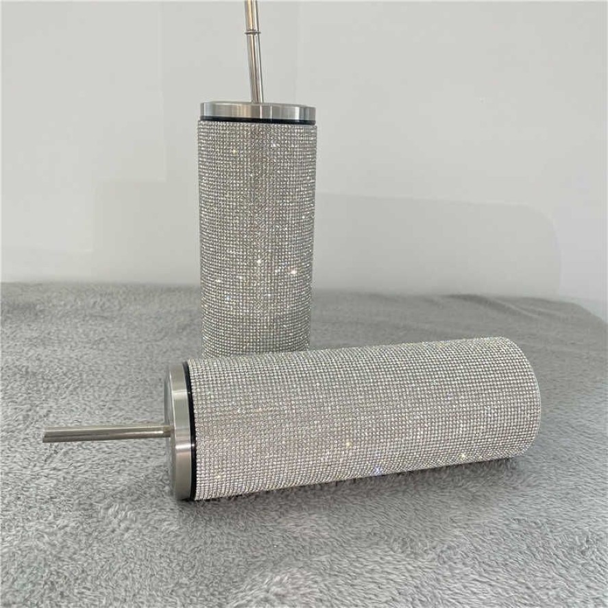 20oz Bling Diamond Thermos Bottle Coffee Cup med halm rostfritt stål vattenflaskor tumblers mugg tjej kvinnor gåva 2110132436