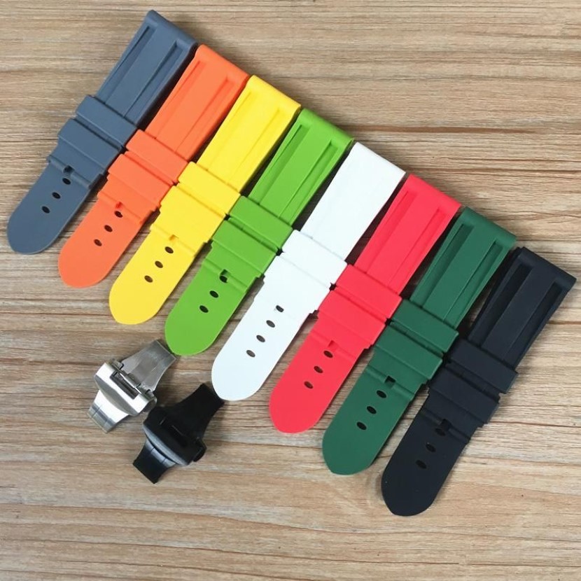 Bracelets de montre 24mm noir rouge gris orange blanc vert jaune bracelet de montre en caoutchouc de silicone souple remplacer pour PAM PAM441 PAM111 avec Butter227W