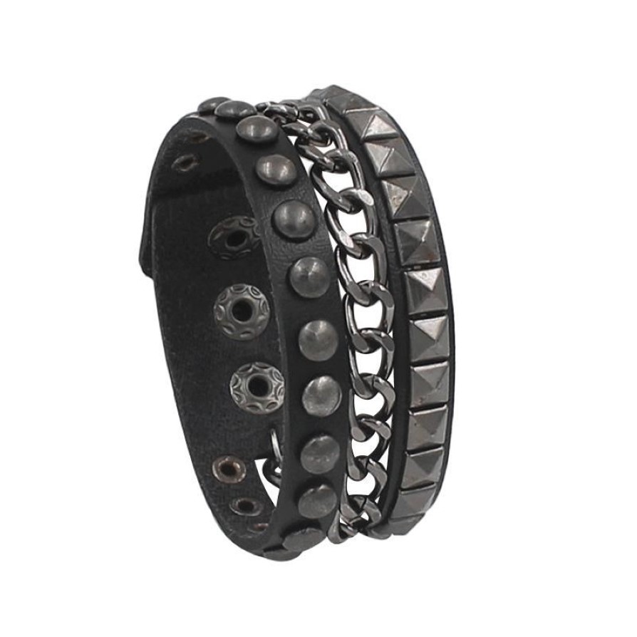 Braccialetti con ciondoli 2021 Moda multistrato Rock Spikes Catene rivetti Punk gotico Bracciale largo in pelle con polsino braccialetto donna Uomo Jewe212g