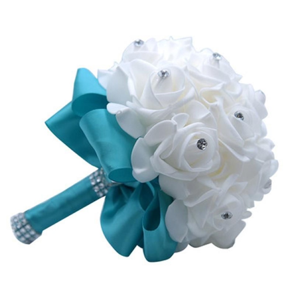 結婚式の花Perfectlifeoh de noiva Rose Bridesmaid Foam Bridal Bouquet Ribbon221l