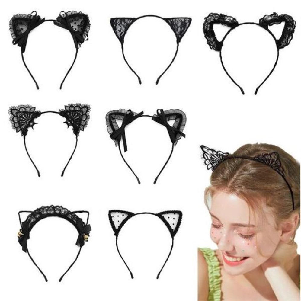 Koronkowe uszy kota opaska na głowę kobiety dziewczęta włosy hoop dekoracja seksowna urocza cosplay Halloween Costume Hair Akcesoria GC1895224K