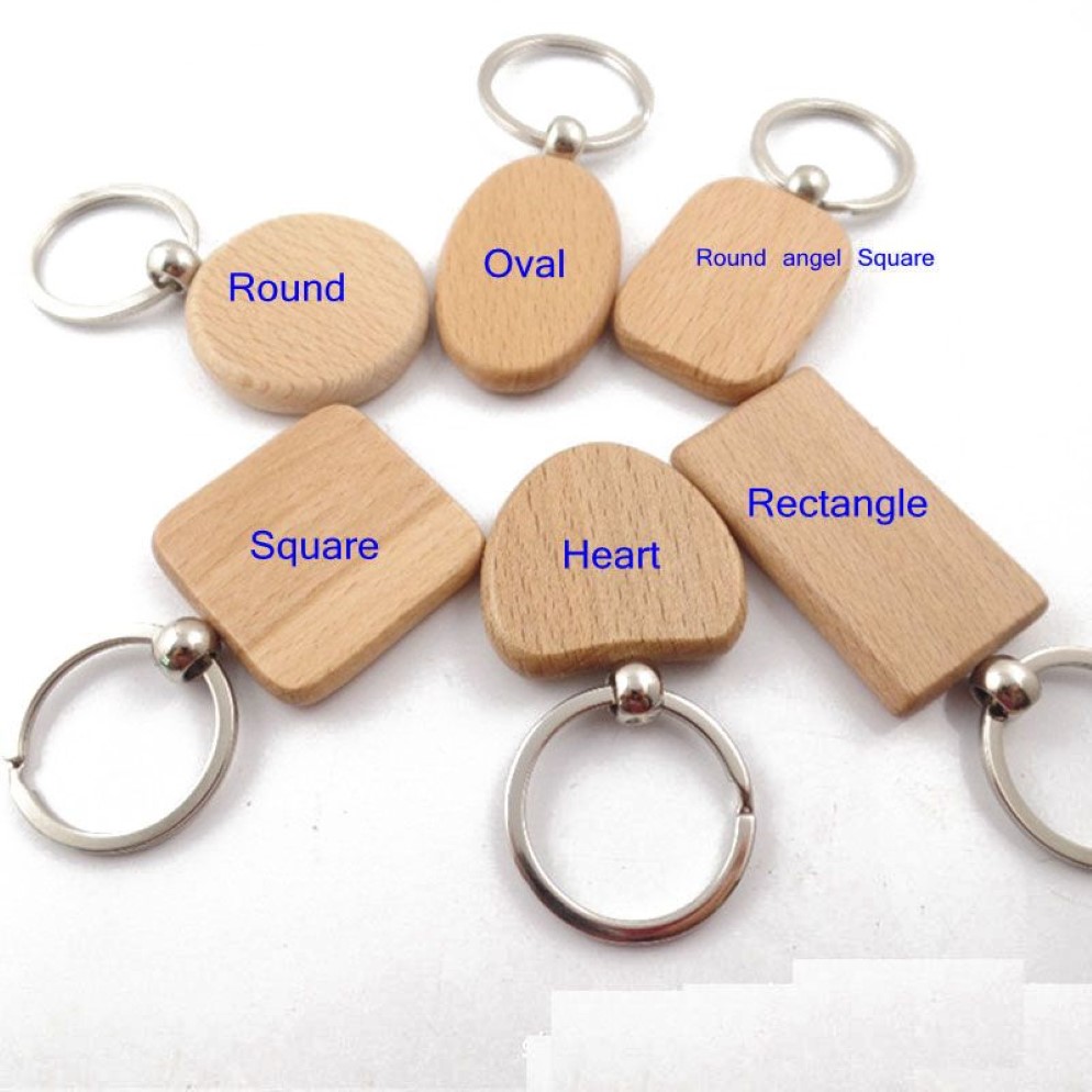 Blank Round Rectangle Wooden Key Chain DIY Promotion Customized Wood keychains Key Tags Promotional Gifts2227