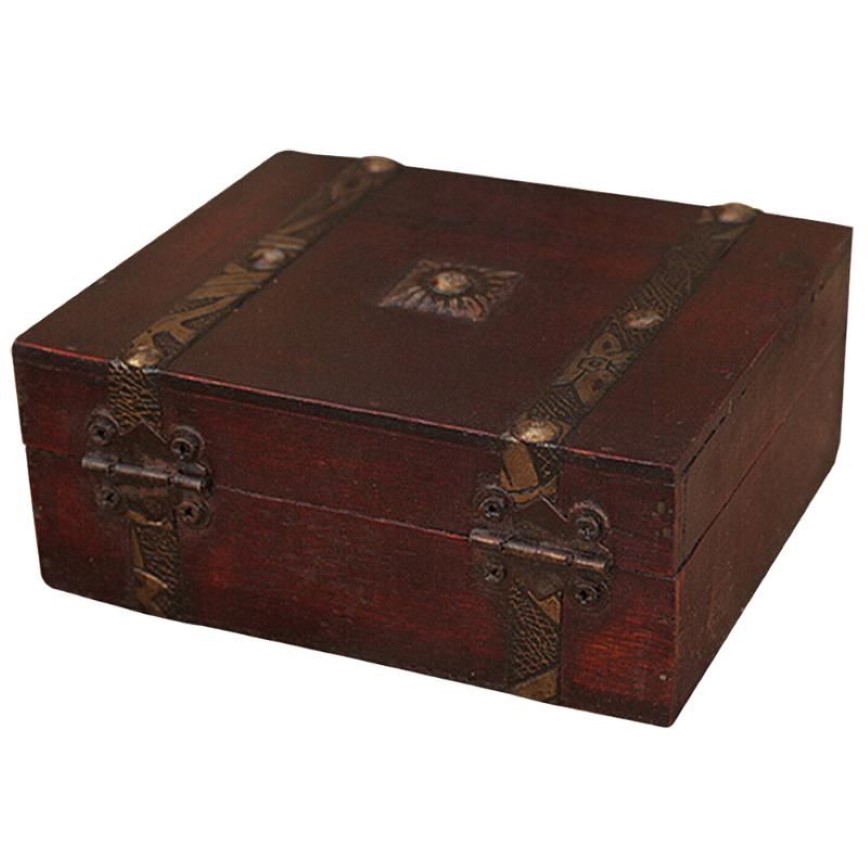 Drewniany vintage blokadę skarbnika klatki piersiowej pudełko do przechowywania obudowy Organizator Pierścień prezent250q