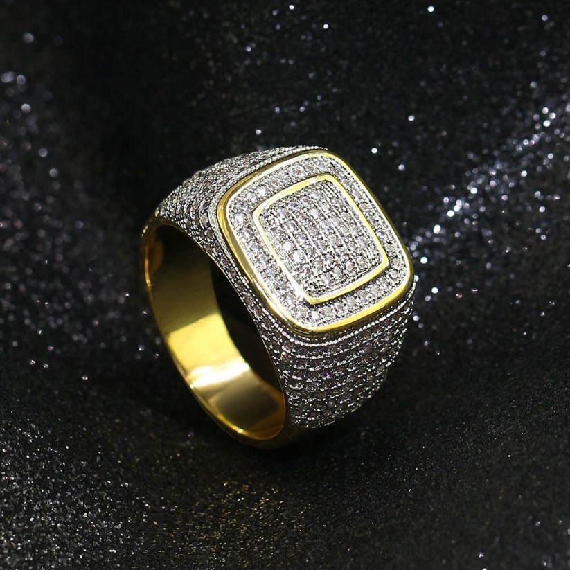 2020 Hiphop CZ Rings for Mens Full Diamond Square Hip Hop Ring Goldメッキジュエリー183J