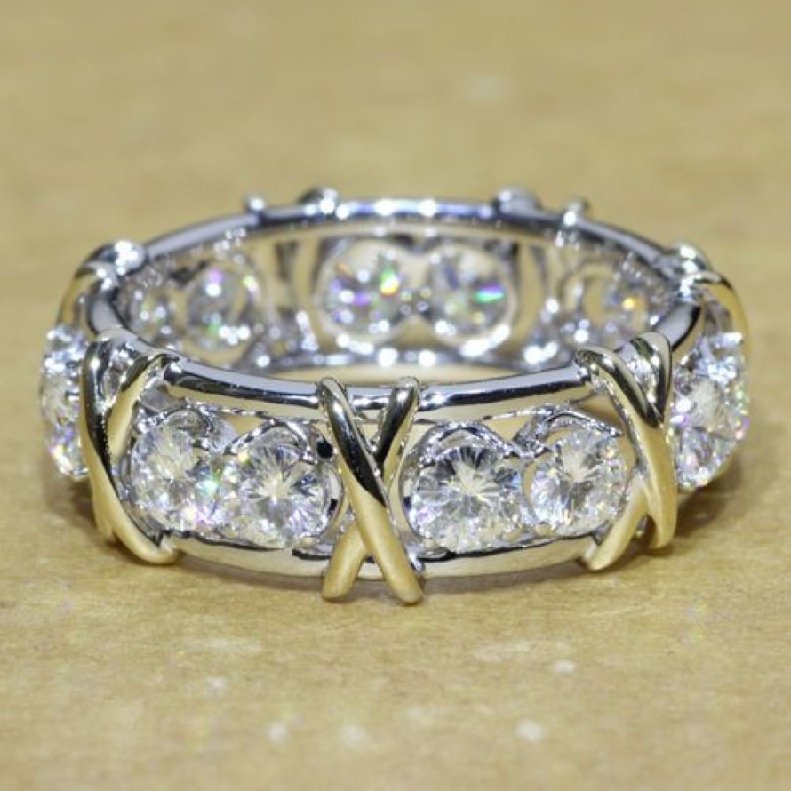 Victoria Wieck Marque Bijoux 10kt or blanc rempli Topaze Simulé Diamant Mariage Princesse Bande Bagues En Argent pour Femmes Taille 5 6262h