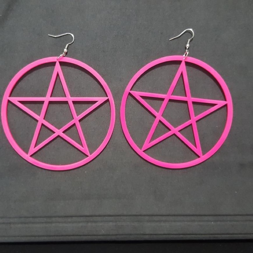 Dangle Chandelier Trendy akrylowe duże okrągłe pentagram kroplowe kolczyki dla kobiet Pink Circle Star Pendientes Punk Party Jewelry Prezent253f