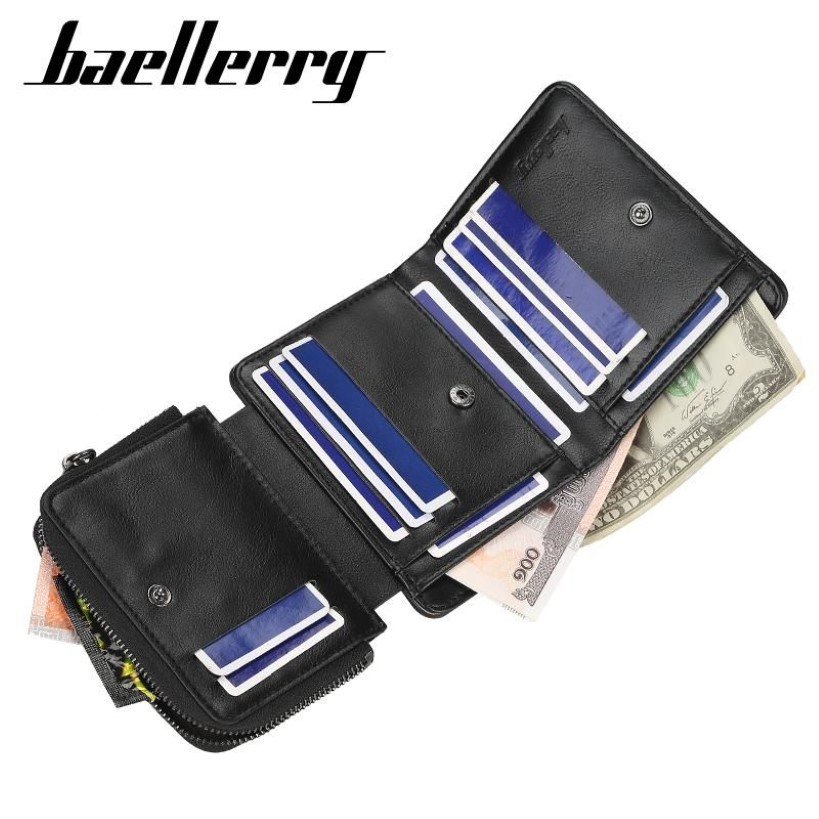 Hela mode svarta män plånbok pu läder trifold plånbok designer liten handväska för mynt s247g