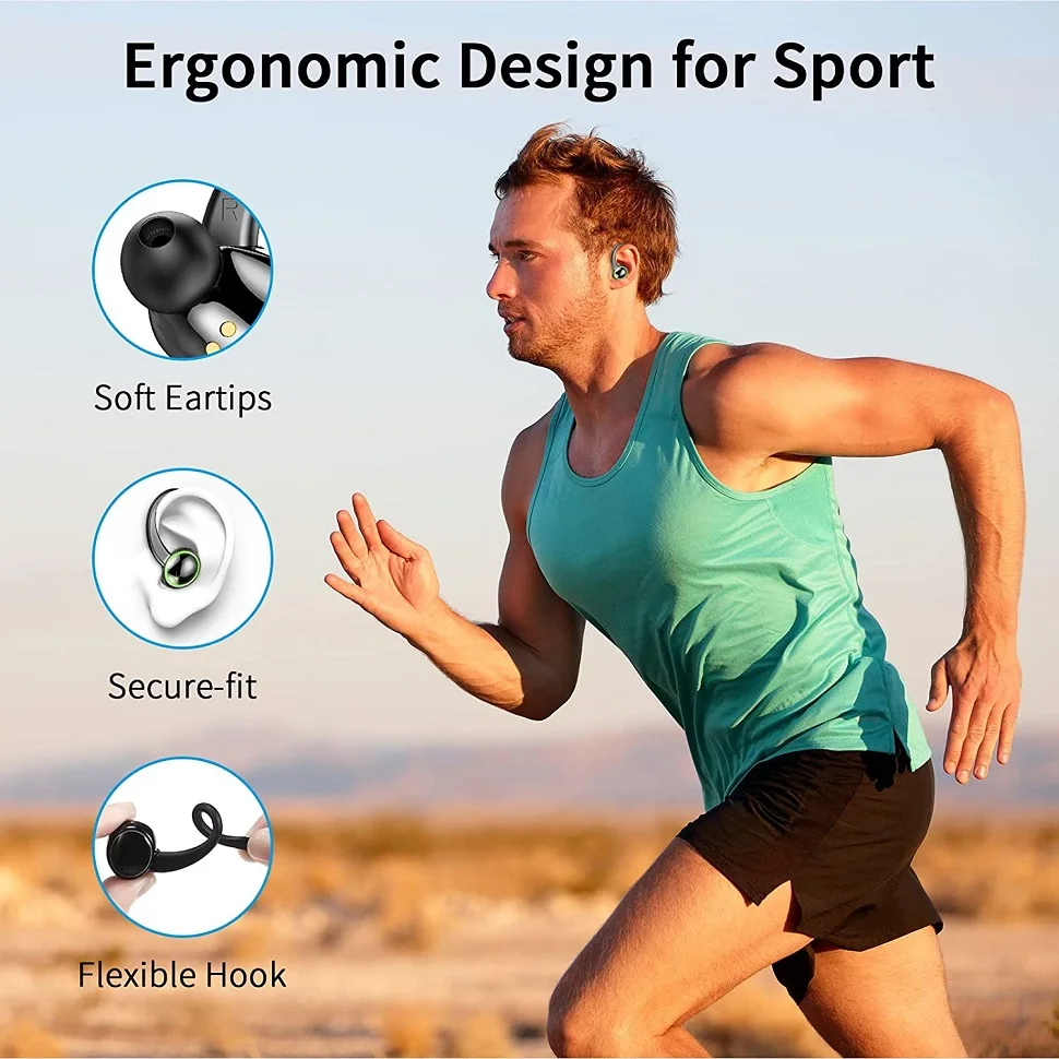 TWS Bluetooth 5.3 Écouteurs Casques De Sport Led Casque Sans Fil Écouteurs Réduction Du Bruit Microphone 48H HiFi Musique Temps