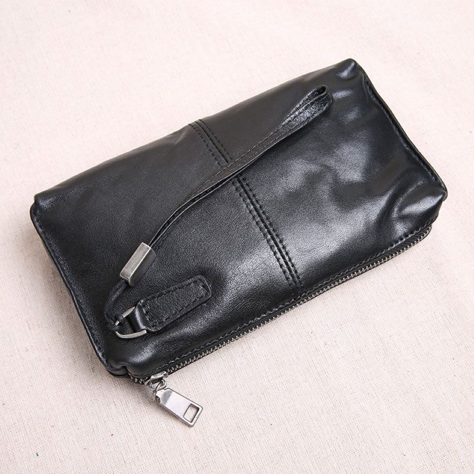 HBP Aetoo Men's Clutch Bag Herrläder stor kapacitet Retro Casual Top Layer Cowhide Long Wallet Soft Leather Phone CA33U