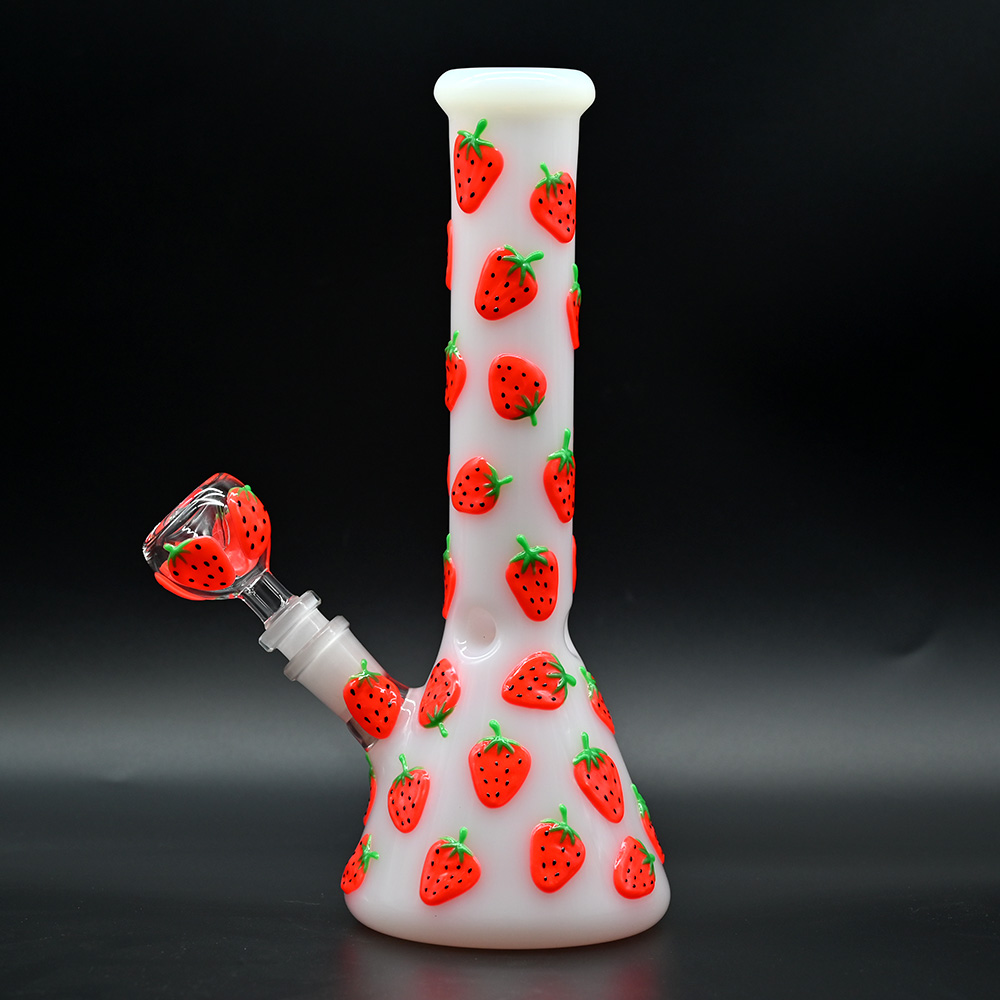 White Jade Glass Water Pipe,Glass Bottle With Colorful Luminous Strawberry,Glow In Dark,Cute Cartoon Glass Bong,Borosilicate Glass Hookah,Smoking Accessaries