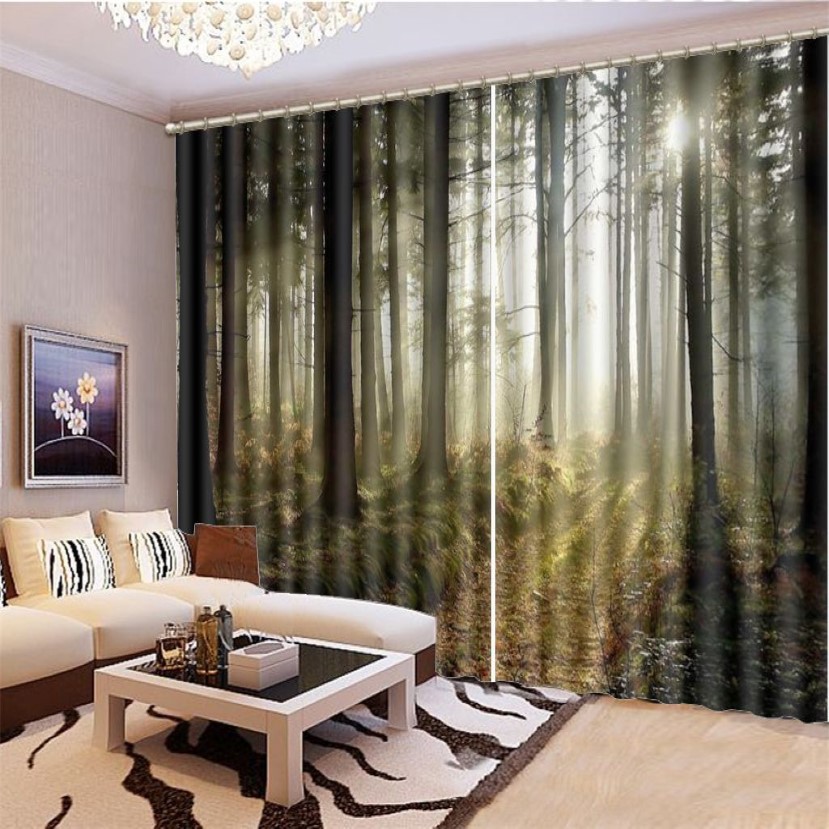 3D -gardinfönster Promotion Lush Virgin Forest Landscape HD Digital Printing Interior Decoration Practical Blackout Curtain339f