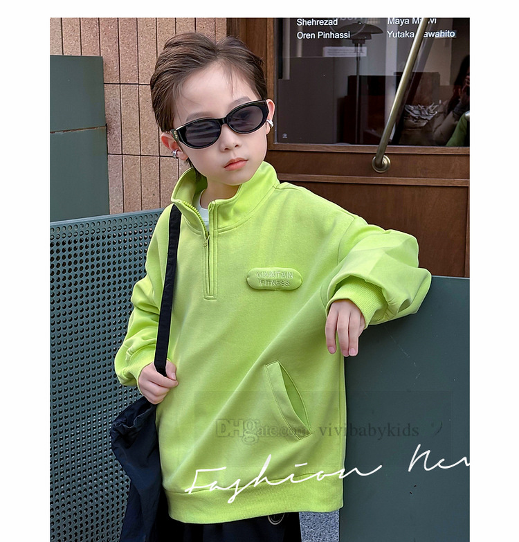 Kids letter embroidered applique sweatshirt boys double pocket long sleeve sports pullover 2024 spring children casual clothes Z7045