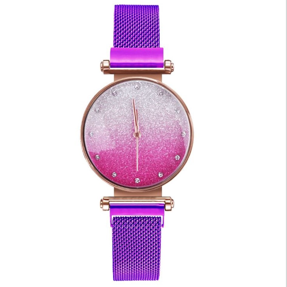 Light Luxury Fashion Fan Women Wristwatches Quartz Glossy Mesh Strap Goddess Watches Trend Magnet Buckle Ladies Watch284s